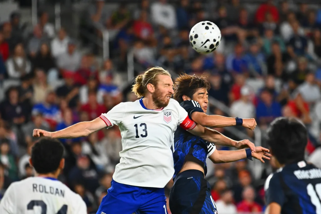 tim ream of the united states heads the ball during the second half against japan during an international friendly at lower.com field on september 09, 2025 in columbus, ohio